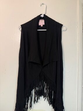 Romeo & Juliet Couture Black Fringe Waterfall Knit Vest Cardigan Size M